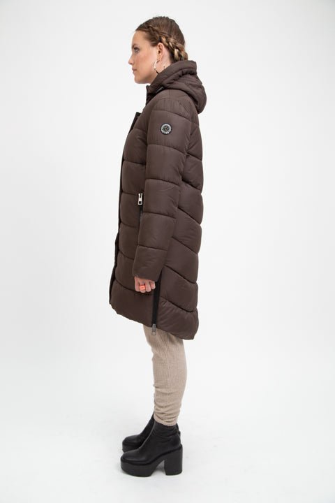 PORTOBELLO II brown long puffer jacket I recycled vegan puffer jacket –  culthread