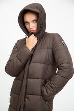 RECYCLED brown long puffer jacket - culthread