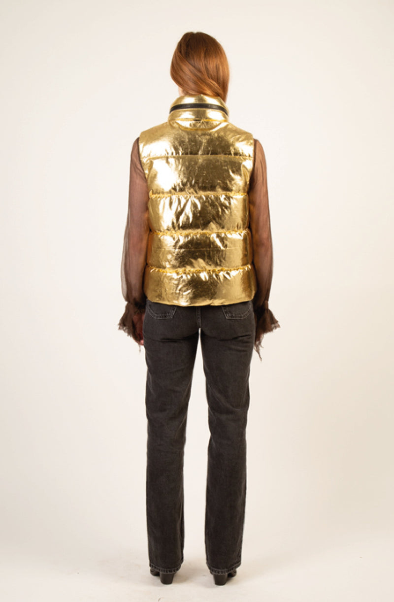 VEGAN LEATHER gold sleeveless puffer jacket - culthread