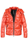 short puffer, orange, puffer jacket