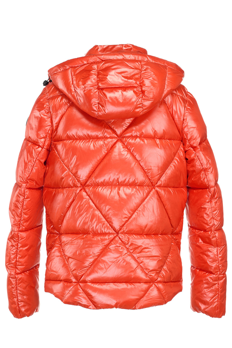 short puffer, orange, puffer jacket