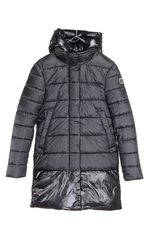 long black puffer jacket pack shot