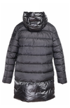 long black puffer jacket pack shot