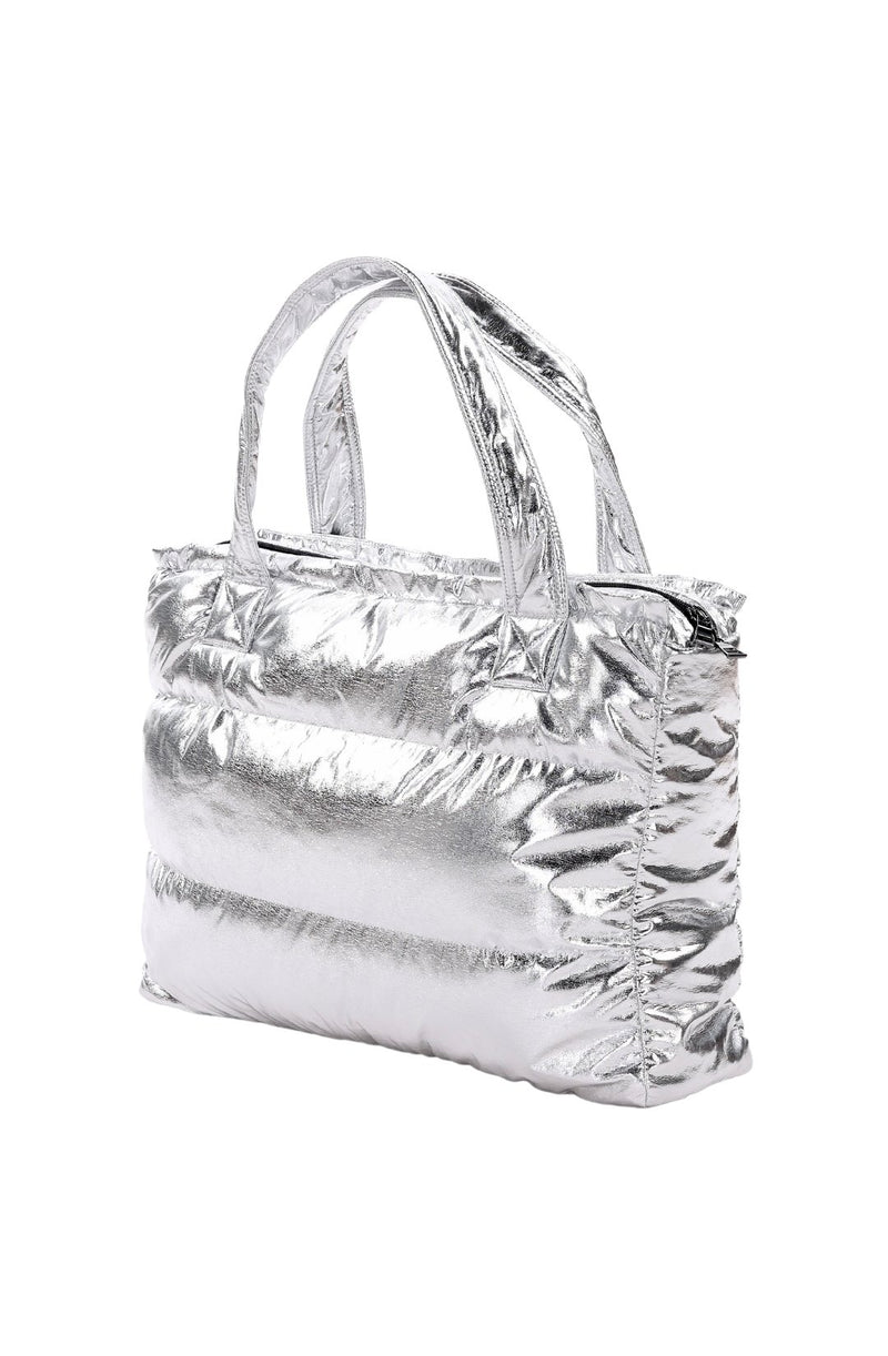 VEGAN LEATHER silver puffer bag - culthread