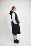 RECYCLED black long sleeveless puffer jacket - culthread