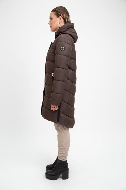 RECYCLED brown long puffer jacket - culthread