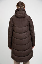 RECYCLED brown long puffer jacket - culthread