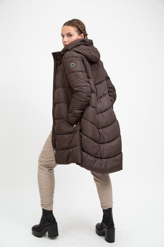 PORTOBELLO II brown long puffer jacket I recycled vegan puffer jacket –  culthread