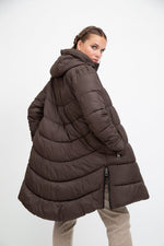 RECYCLED brown long puffer jacket - culthread