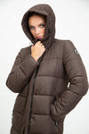 RECYCLED brown long puffer jacket - culthread