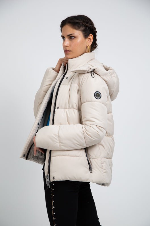 RECYCLED stone beige puffer jacket - culthread