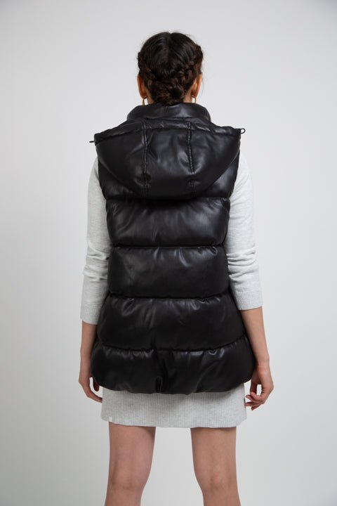 RECYCLED VEGAN LEATHER sleeveless puffer jacket black & gold - culthread