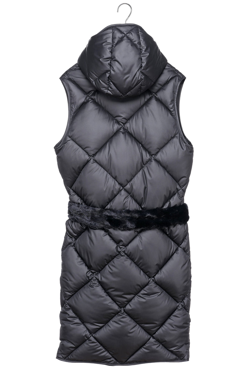 RECYCLED black long sleeveless puffer jacket - culthread