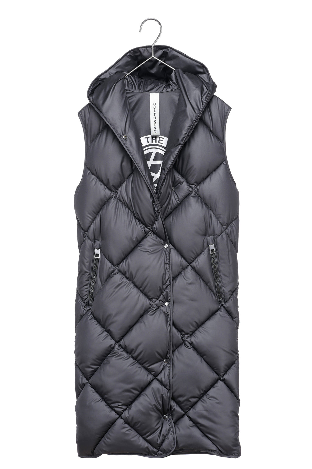 RECYCLED black long sleeveless puffer jacket - culthread