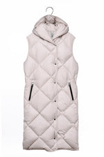 RECYCLED beige long sleeveless puffer jacket - culthread