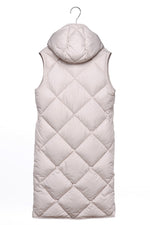 RECYCLED beige long sleeveless puffer jacket - culthread