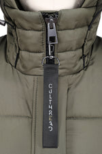 recycled sustainable olive green long puffer jacket - culthread