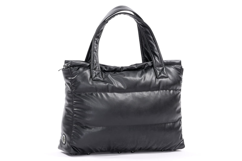 RECYCLED VEGAN LEATHER black puffer bag - culthread