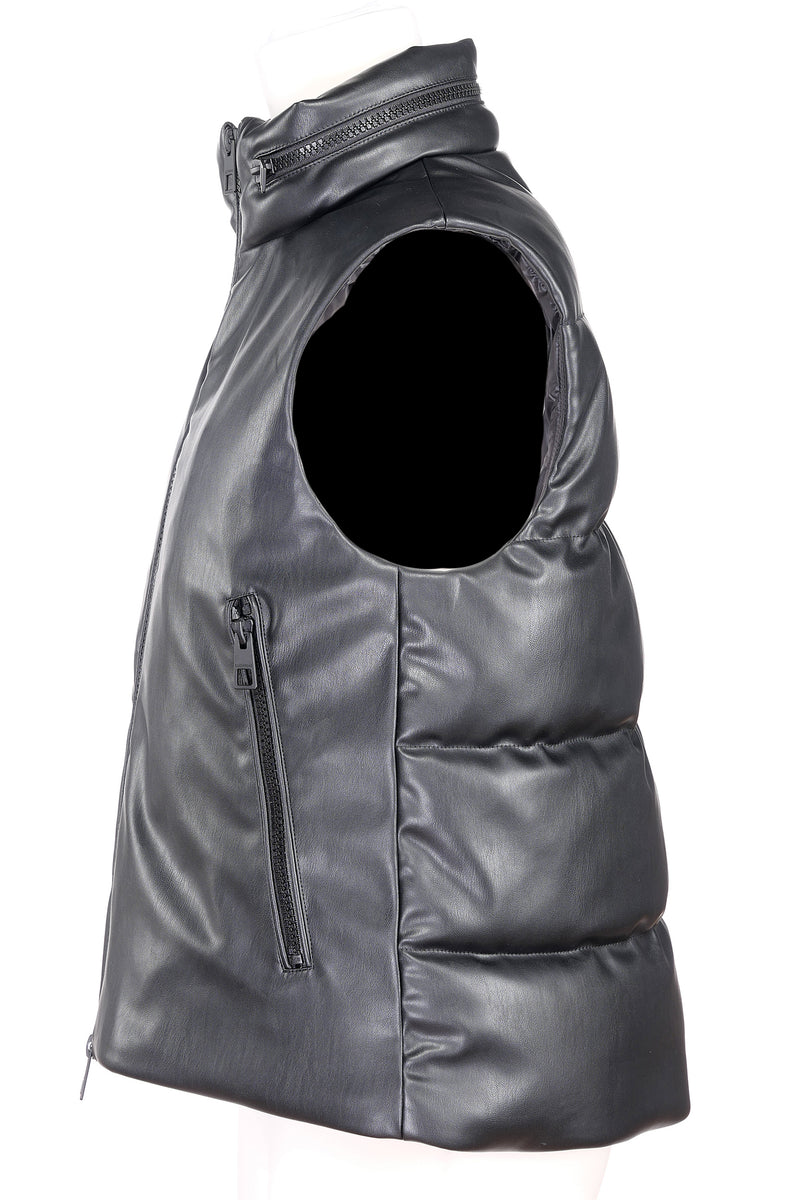 RECYCLED VEGAN LEATHER black sleeveless puffer jacket - culthread