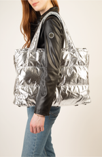 BLENHEIM II vegan leather silver puffer bag