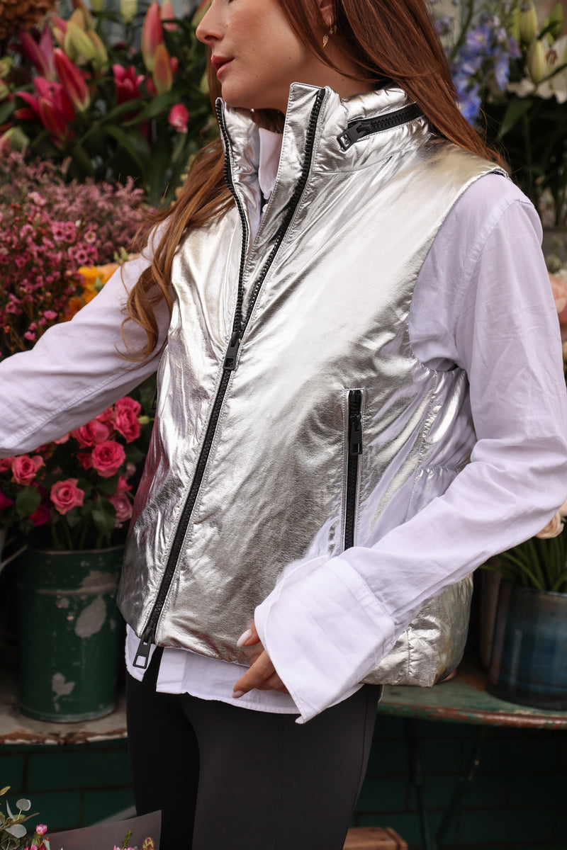 VEGAN LEATHER silver sleeveless puffer jacket I Women's – culthread